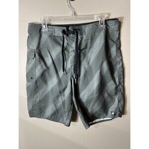Tavik Men Gray Striped Summer Beach Surf Board Shorts 32